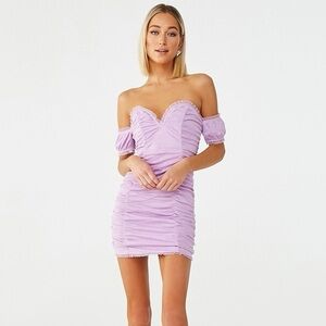 Forever 21 Ruched Glitter Bodycon Sweetheart Strapless Dress Size S in Lilac